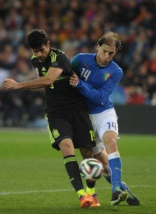 Diego Costa - Domenico Criscito (26) during soccer match between Spain - Italia - in Madrid - Spain by March 5, 2014. 