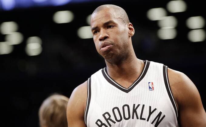 Brooklyn Nets Jason Collins exhales when play stops in the second half against the Sacramento Kings at Barclays Center in New York City on March 9, 2014. The Nets defeated the Kings 104-89.  NYP20140309114