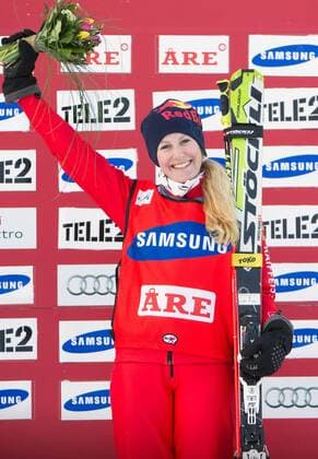 FREE STYLE - FIS WC Aare, Ski Cross AARE,SCHWEDEN,15.MAR.14 - FREE SKI, FREESTYLE SKIING - FIS Weltcup, Skicross, Damen, Siegerehrung. Bild zeigt den Jubel von Fanny Smith (SUI). 