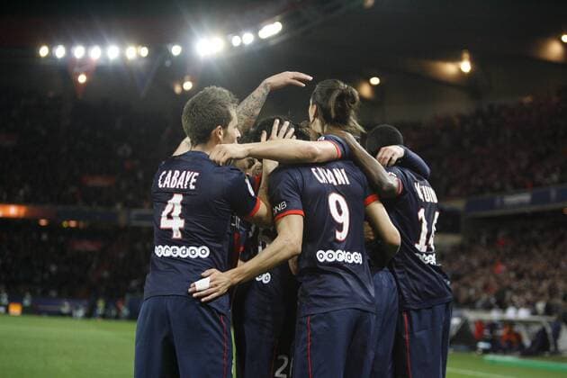 joie Zlatan Ibrahimovic et equipe (PSG) FOOTBALL : Paris Saint Germain (PSG) vs AS Saint Etienne - Ligue 1 - 16 03 2014 GwendolineLeGoff 