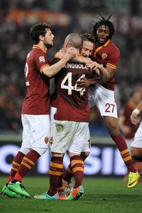 Francesco Totti Roma. Goal celebration. Roma 17-03-2014 Stadio Olimpico. Football Calcio 2013 2014 Serie A. Serie A AS Roma - Udinese Calcio andreaxstaccioli