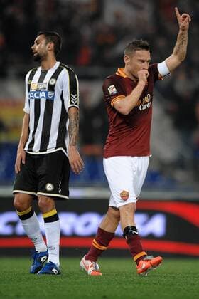 Francesco Totti Roma. Goal celebration. Roma 17-03-2014 Stadio Olimpico. Football Calcio 2013 2014 Serie A. Serie A AS Roma - Udinese Calcio andreaxstaccioli