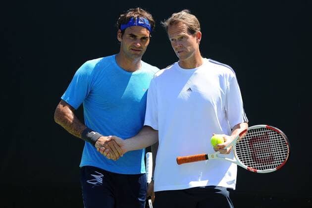 Roger Federer (SUI) Stefan Edberg (SWE) TENNIS : Sony Open Tennis - Miami - 19 03 2014 TennisMagazine Panoramlc 