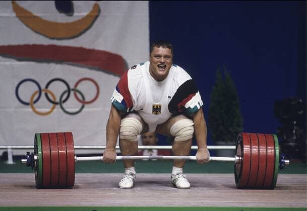 Olympiade 1992 in Barcelona. Gewichtheben: Manfred Nerlinger (Deut.). HM