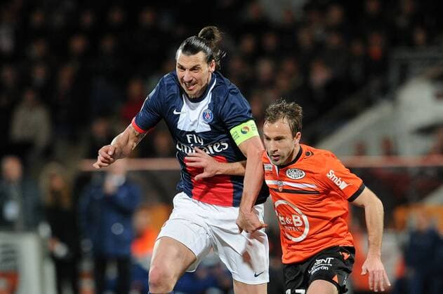 Zlatan Ibrahimovic (PSG) Maxime Baca (Lorient) FOOTBALL : Lorient vs PSG - Ligue 1 - 21 03 2014 N.LeGouic FEP Panoramic 