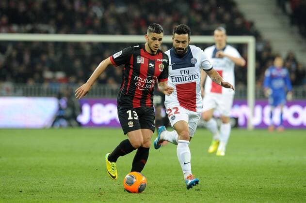 Valentin Eysseric (Nice) Ezequiel Lavezzi (PSG) FOOTBALL : Nice vs PSG - Ligue 1 - 28 03 2014 N.LeGouic FEP Panoramic 