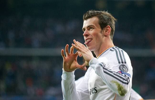 Fussball Madrid 02.04.2014 Champions League Viertelfinale Hinspiel Saison 2013 2014 Real Madrid - Borussia Dortmund 3:0 Jubel nach dem Tor zum 1:0 durch Gareth Bale (Real Madrid, No.11) re.