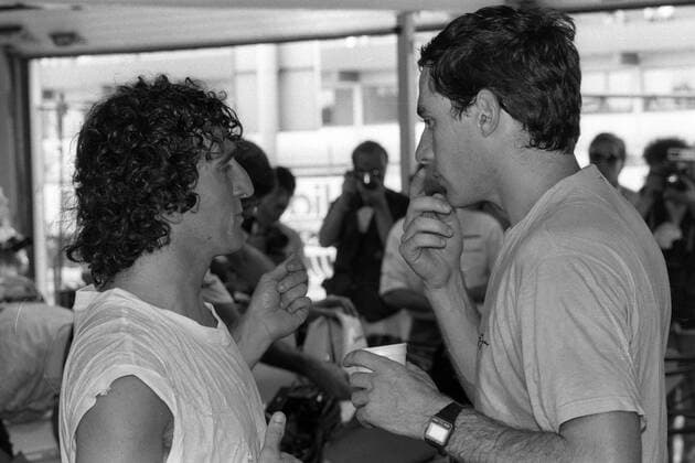 Alain Prost (FRA) und Ayrton Senna (BRA, re.) (beide McLaren Honda)