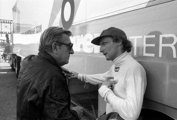 Großer Preis von Deutschland 1984 - FISA Präsident Jean Marie Balestre (Frankreich, li.) und Niki Lauda (Österreich McLaren TAG Porsche)
