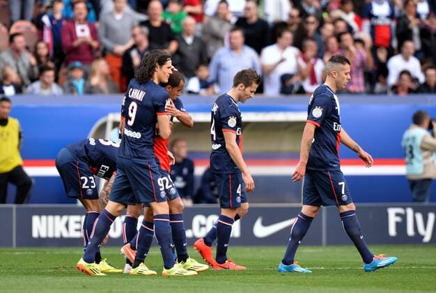 Edinson Cavani (psg) - Lucas (psg) FOOTBALL : Paris SG vs Reims - Ligue 1 - 05 04 2014 AnthonyBIBARDFEP 