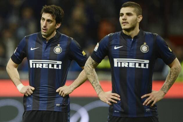 Diego Milito, Mauro Icardi Inter Mailand 05-04-2014 Stadio Giuseppe Meazza - 2013 2014 Serie A - Inter Mailand - Bologna FC -- giuseppexceleste