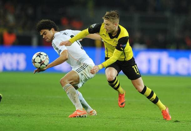 08.04.2014, Fussball, Saison 2013-2014, UEFA Champions League, Viertelfinale, Borussia Dortmund - Real Madrid 2-0, Pepe (Real Madrid), li., gegen Marco Reus (Borussia Dortmund)