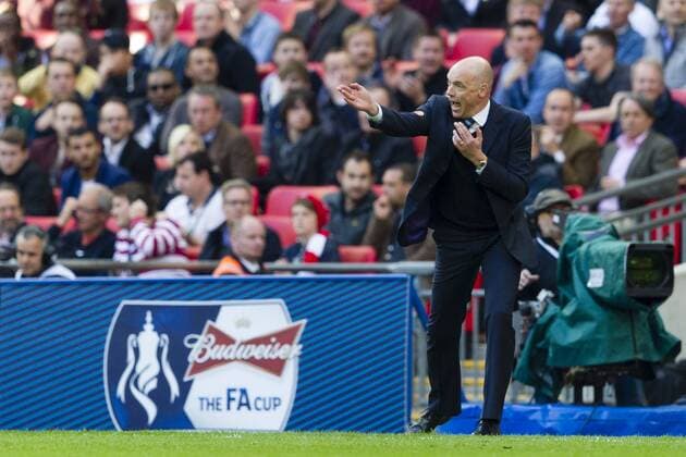 12.04.2014. London, England. Wigan& x2019;s Manager Uwe ROSLER shouts instructions during the FA Cup Semi-Final between Wigan Athletic and Arsenal from Wembley Stadium. xCraigxMercerx  ActionPlus20373535