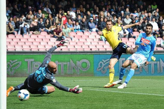 Senad Lulic Lazio 0-1 Goal celebration Napoli 13-04-2014 Stadio San Paolo - Football Calcio 2013 2014 Serie A, SSC Napoli - Lazio Roma , andreaxstaccioli