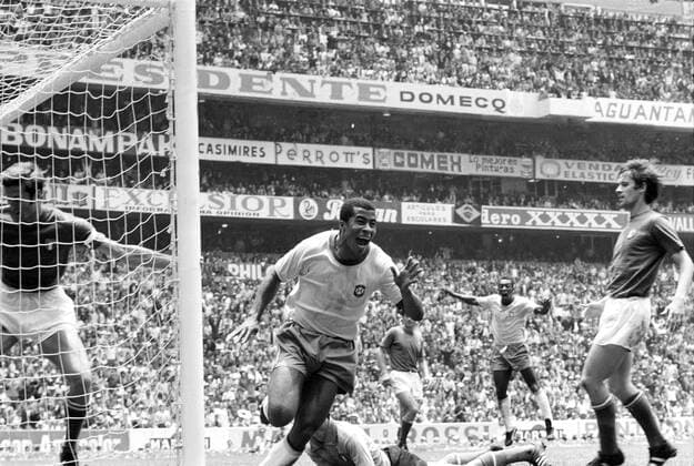 Fussball Weltmeisterschaft 1970: Finale: Brasilien-Italien(4:1) 21.6.70. Torjubel von Jairzinho (Brasilien) nach 3:1 HM