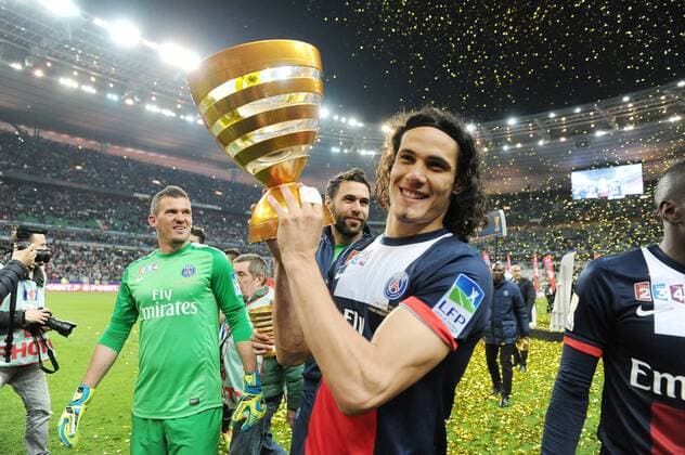 joie Edinson Cavani (PSG) FOOTBALL : Olympique Lyon vs Paris St Germain (PSG) - Finale Coupe de la Ligue - 19 04 2014 NLeGouicFEP 