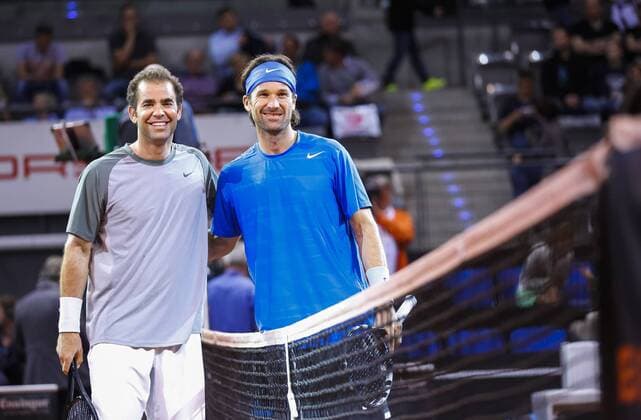 Pete SAMPRAS, USA und Carlos MOYA, ESP im Rahmen der Behrenberg Classics Turnier WTA Tennis Damen Damen Tennis Grand Prix Porsche in Stuttgart , 21.04.2014