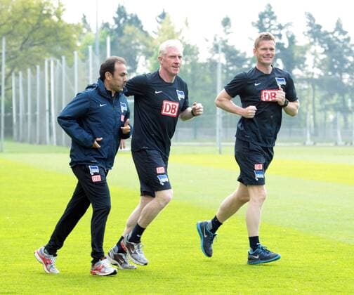 23.04.2014, Sportpark, Berlin, GER, 1.FBL, Hertha BSC , Training, im Bild Cheftrainer (Head Coach) Jos Luhukay (Hertha BSC Berlin), Cotrainer Rob Reekers (Hertha BSC Berlin), Co-Trainer Markus Gellhaus (Hertha BSC Berlin)