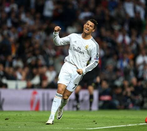 Real Madrid s Cristiano Ronaldo celebrates his sides opening goal Real Madrid vs Bayern Munich - Champions League, Semi Final, First leg - Santiago Bernabeu Stadium - Madrid - Spain - 23 04 2014 - Pic DavidKlein Sportimage EDITORIAL USE ONLY. No use with unauthorised audio, video, data, fixture lists, club league logos or live services. Online in-match use limited to 120 images, no video emulation. No use in betting, games or single club league player publications.