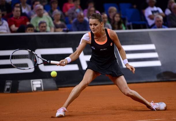 Agnieszka Radwanska (POL) in Aktion. Porsche Tennis Grand Prix, 2014, Stuttgart, Germany.