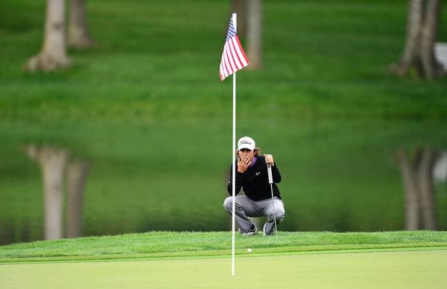 May 2, 2014 - Charlotte, NC, USA - Martin Flores lines up his shot on the 17th green during the second day of competition at the Wells Fargo Championship at the Quail Hollow Club in Charlotte, N.C., Friday, May 2, 2014. Wells Fargo Championship - ZUMAm67