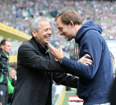 Mönchengladbach, Fussball Männer, 1.Bundesliga ,Saison 2013 2104, Spieltag 33, Borussia Mönchengladbach vs 1.FSV Mainz 05, 03.05.2014, Borussia Park, Mönchengladbach, Lucien Favre Gladbach Thomas Tuchel, Trainer, FSV Mainz 05