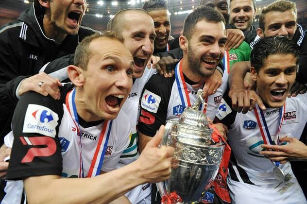 joie Thibault Giresse - Lionel Mathis - Arnaud Dos Santos - Dorian Leveque (Guingamp) FOOTBALL : - Guingamp, Champion Coupe de France - Stade Rennes vs EA Guingamp - 03 05 2014 NLeGouicFEP 