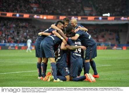 Christophe Jallet (psg) - Ezequiel Lavezzi (psg) - Javier Pastore (psg) FOOTBALL : Paris SG vs Rennes - Ligue 1 - 07 05 2014 AnthonyBIBARD FEP Panoramic 