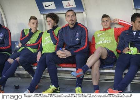 IBRAHIMOVIC Zlatan (PSG) sur le banc de touche FOOTBALL : PSG vs Rennes - L1 - 07 05 2014 JBAutissier Panoramic 