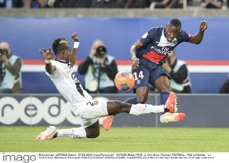 MATUIDI Blaise (PSG) vs John Boye (Rennes) FOOTBALL : PSG vs Rennes - L1 - 07 05 2014 JBAutissier Panoramic 