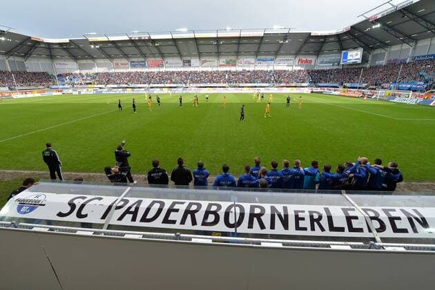 Fußball, Stadiongeschichte SC Paderborn SC Paderborn --- Fussball --- 2.Bundesliga --- 11.05.2014 Benteler-Arena Paderborn, Stadioansicht, Innenansicht, Übersicht, Benteler Arena