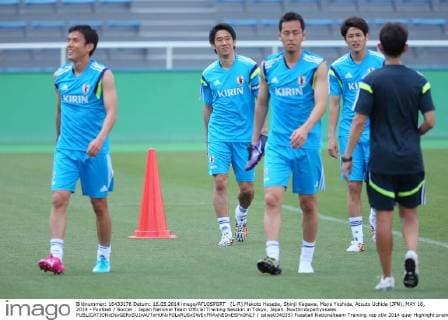(L-R) Makoto Hasebe, Shinji Kagawa, Maya Yoshida, Atsuto Uchida (JPN), MAY 16, 2014 - Football Soccer : Japan National Team Official Training Session in Tokyo, Japan. Noxthirdxpartyxsales  ( qdwa034035)