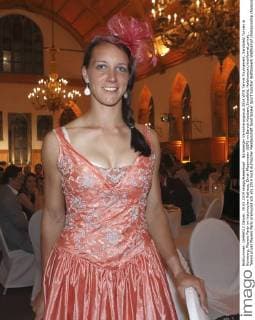 Nürnberger Versicherungscup 2014,WTA Tennis Tournament, Sandplatz Turnier in Nürnberg, Players Party im historischen Rathaus, Dinah Pfizenmaier (GER) im Barock Kostuem,Einzelbild, Halbkoerper,Hochformat,privat, ,
