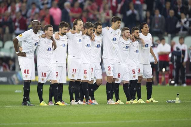 Seville watch on during penalties - Sevilla FC vs. SL Benfica - UEFA Europa League Final - Juventus Stadium - Turin - 14 05 2014 Pic Philip Oldham Sportimage EDITORIAL USE ONLY. No use with unauthorised audio, video, data, fixture lists, club league logos or live services. Online in-match use limited to 120 images, no video emulation. No use in betting, games or single club league player publications.