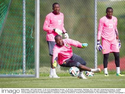 21.05.2014, Seeresidenz, Walchsee, AUT, FIFA WM, Vorbereitung Kamerun, im Bild Sammy N Djock (Kamerun), Guy N Dy Assembe (Kamerun), Loic Feudjou (Kamerun) during Trainingscamp of Team Camerun for Preparation of the FIFA Worldcup Brasil 2014 at the Seeresidenz in Walchsee, Austria on 2014 05 21.  EP_fei  