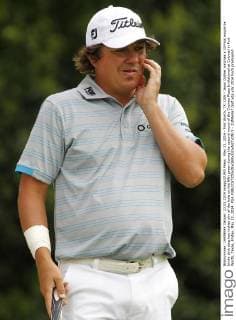May 23, 2014 - Fort Worth, TX, USA - Jason Dufner watches a 20-foot would-be birdie shot stop two inches shy of the hole on the fifth green during the second round of the Crowne Plaza Invitational at Colonial in Fort Worth, Texas, Friday, May 23, 2014. PGA - ZUMAm67