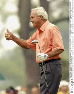 April 8, 2004 - U.S. - KRT SPORTS STORY SLUGGED: GLF-MASTERS KRT PHOTO BY ERIK CAMPOS THE STAMP (April 8) AUGUSTA, GA -- Arnold Palmer reacts after parring the sixth hole during the first round of the Masters golf tournament at the Augusta National Golf Club in Augusta, Georgia, on Thursday, April 8, 2004. (mvw) 2004 News Archive - April 8, 2004 - ZUMAm67