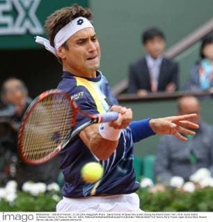 David Ferrer of Spain hits a shot during his French Open men s first round match at Roland Garros in Paris on May 27, 2014.  PAR20140527714