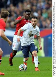Mathieu Valbuena (fra) - Alexander Tettey (nor) FOOTBALL : France vs Norvege - match amical - 05 27 2014 AnthonyBIBARD FEP Panoramic 