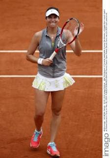 Ajla Tomljanovic of Croatia celebrates duruing the Women s Singles third round match at Roland Garros in Paris on May 30, 2014. 