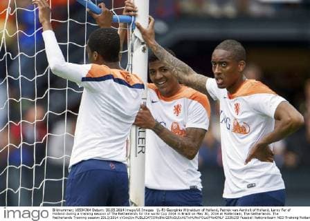 (L-R) Georginio Wijnaldum of Holland, Patrick van Aanholt of Holland, Leroy Fer of Holland during a training session of The Netherlands for the world Cup 2014 in Brazil on May 30, 2014 at Rotterdam, The Netherlands. The Netherlands Training session 2013 2014 xVIxxIVx 2338259