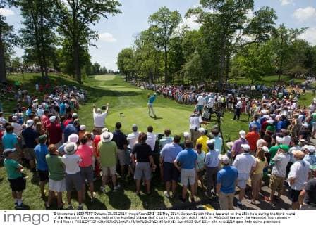 31 May 2014: Jordan Spieth hits a tee shot on the 15th hole during the third round of the Memorial Tournament held at the Muirfield Village Golf Club in Dublin, OH. GOLF: MAY 31 PGA Golf Herren - the Memorial Tournament - Third Round Icon0855 EDITORIAL USE ONLY