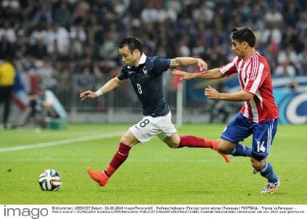 Mathieu Valbuena (France) junior alonso (Paraguay) FOOTBALL : France vs Paraguay - Match amical - 01 06 2014 N.LeGouic FEP Panoramic 