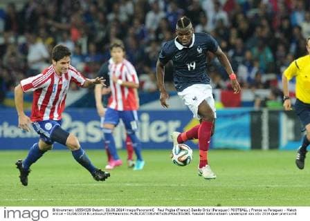 Paul Pogba (France) Danilo Ortiz (Paraguay) FOOTBALL : France vs Paraguay - Match amical - 01 06 2014 N.LeGouic FEP Panoramic 