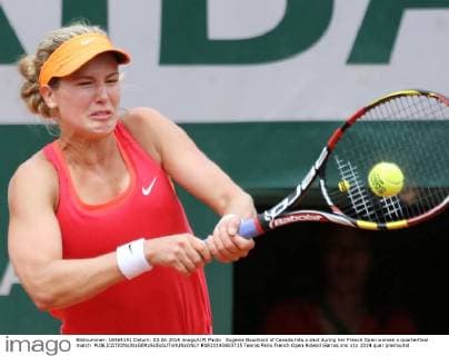 Eugenie Bouchard of Canada hits a shot during her French Open women s quarterfinal match  PAR20140603725
