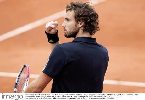 TENNIS - ATP, French Open 2014 PARIS,FRANKREICH,03.JUN.14 - TENNIS - ATP Tennis Herren World Tour, Grand Slam, Roland Garros, French Open. Bild zeigt den Jubel von Ernests Gulbis (LAT). 