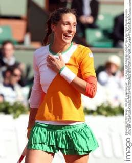French Open 2014, Roland Garros,Paris,ITF Grand Slam Tennis Tournament, Andrea Petkovic (GER) freut sich nach ihrem Sieg,Jubel,Emotion,Freude, Einzelbild,Halbkoerper,Hochformat,