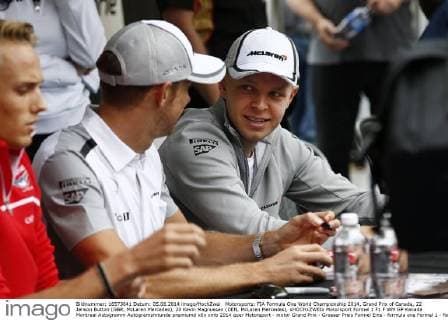 Motorsports: FIA Formula One World Championship 2014, Grand Prix of Canada, 22 Jenson Button (GBR, McLaren Mercedes), 20 Kevin Magnussen (DEN, McLaren Mercedes), xHOCHxZWEIx
