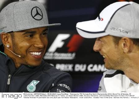Motorsports: FIA Formula One World Championship 2014, Grand Prix of Canada, 44 Lewis Hamilton (GBR, Mercedes AMG Petronas F1 Team), 22 Jenson Button (GBR, McLaren Mercedes), xHOCHxZWEIx