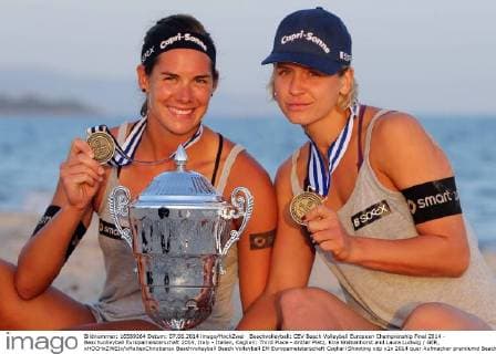 Beachvolleyball: CEV Beach Volleyball European Championship Final 2014 - Beachvolleyball Europameisterschaft 2014, Italy - Italien, Cagliari: Third Place - dritter Platz, Kira Walkenhorst and Laura Ludwig GER, xHOCHxZWEIx xMaltexChristiansx
